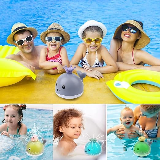 Automatic Light Up Whale Bath Toy and Water Fountain Sprinkler, Fun Sensory Learning Toy for Infants, Toddlers, and Kids (Grey)